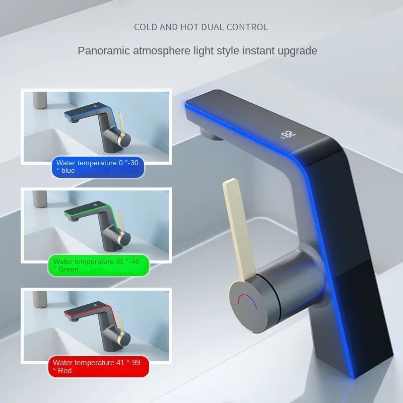 Bathroom Basin Faucet Mixer Tap with Light and Temperature Display
