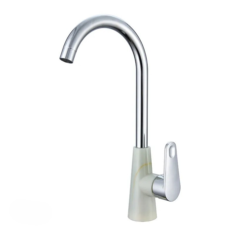 Grifo de cocina de plástico ABS Patrón Esmeralda Grifería mezcladora de pico largo giratorio
