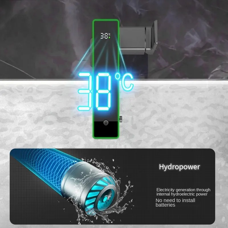 Bathroom Basin Faucet Mixer Tap with Light and Temperature Display