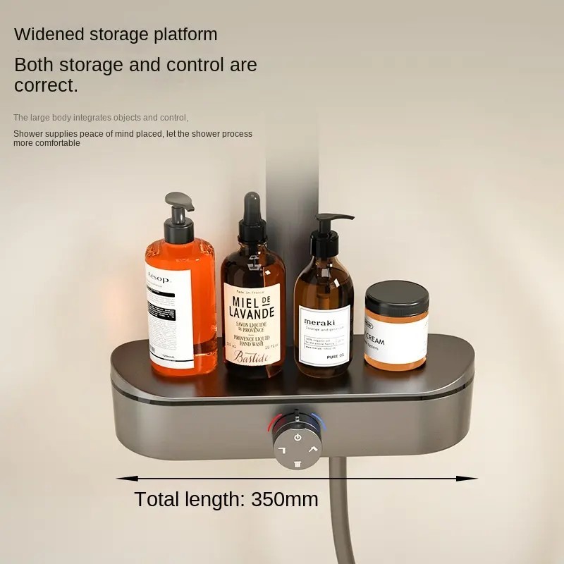 Bathroom Thermostatic Shower Set Faucet With Shelf Sliding Waist Massage Shower System