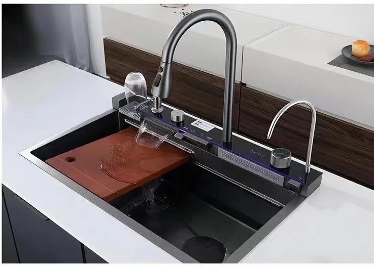 Fregadero de cocina de acero inoxidable Lavabo con pantalla digital y Con grifo de purificación de agua