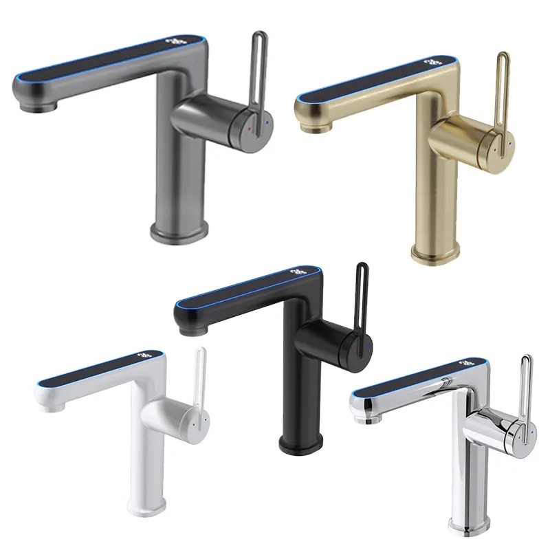 Bathroom Basin Faucet Lavatory Mixer Tap with Light and Temperature Display
