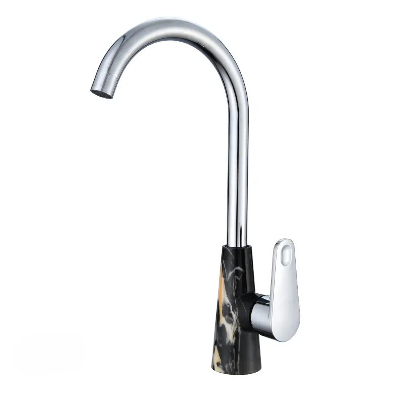 Grifo de cocina de plástico ABS Patrón Esmeralda Grifería mezcladora de pico largo giratorio