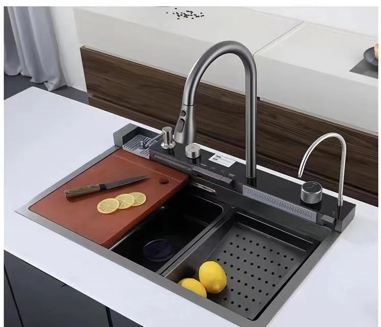 Fregadero de cocina de acero inoxidable Lavabo con pantalla digital y Con grifo de purificación de agua