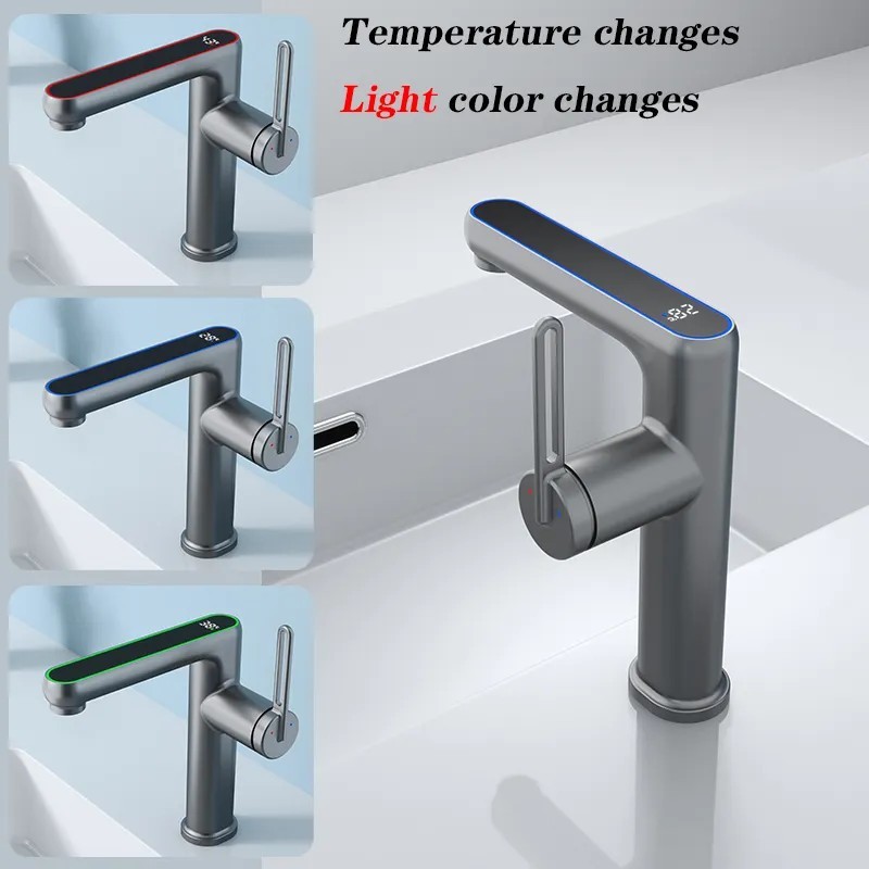 Grifo eléctrico de lavabo Grifería con pantalla de LED y temperatura digital