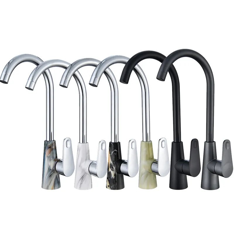 Grifo de cocina de plástico ABS Patrón Esmeralda Grifería mezcladora de pico largo giratorio