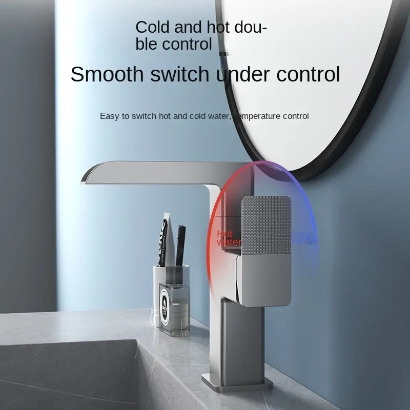 Bathroom Basin Faucet Lavatory Mixer Tap with Light and Temperature Display