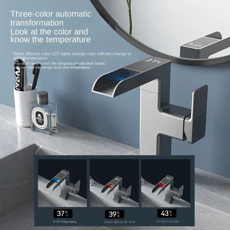 Grifo eléctrico de lavabo Grifería con pantalla de LED y temperatura digital
