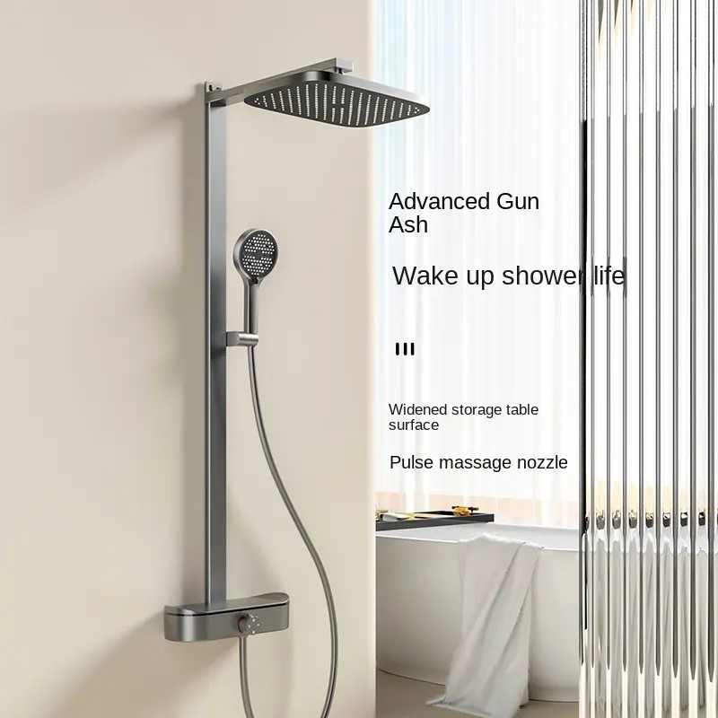 Bathroom Thermostatic Shower Set Faucet With Shelf Sliding Waist Massage Shower System