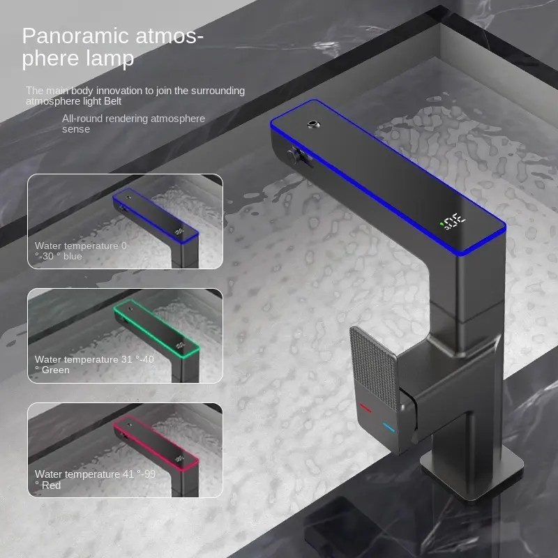 Bathroom Basin Faucet Mixer Tap with Light and Temperature Display