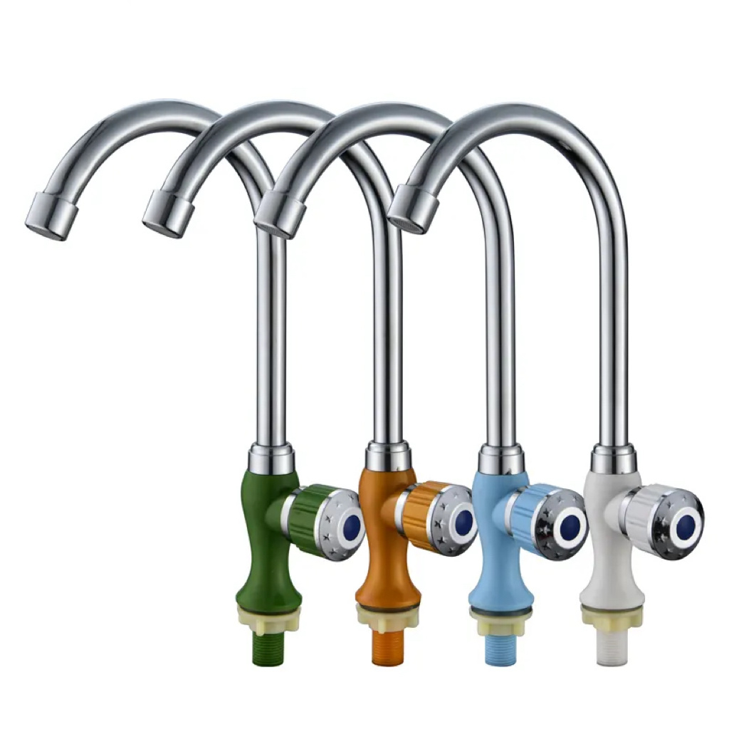 Grifo de cocina de plástico ABS Grifería mezcladora de pico largo giratorio