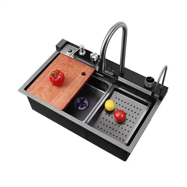 Fregadero de cocina de acero inoxidable Lavabo con pantalla digital y Con grifo de purificación de agua