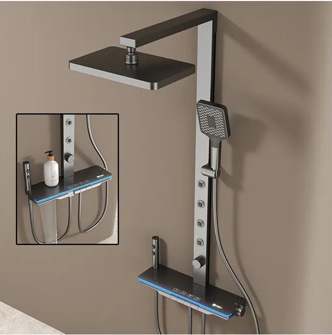 Bathroom Exposed Wall-Mounted Piano Key Shower Set with Thermostatic Faucets