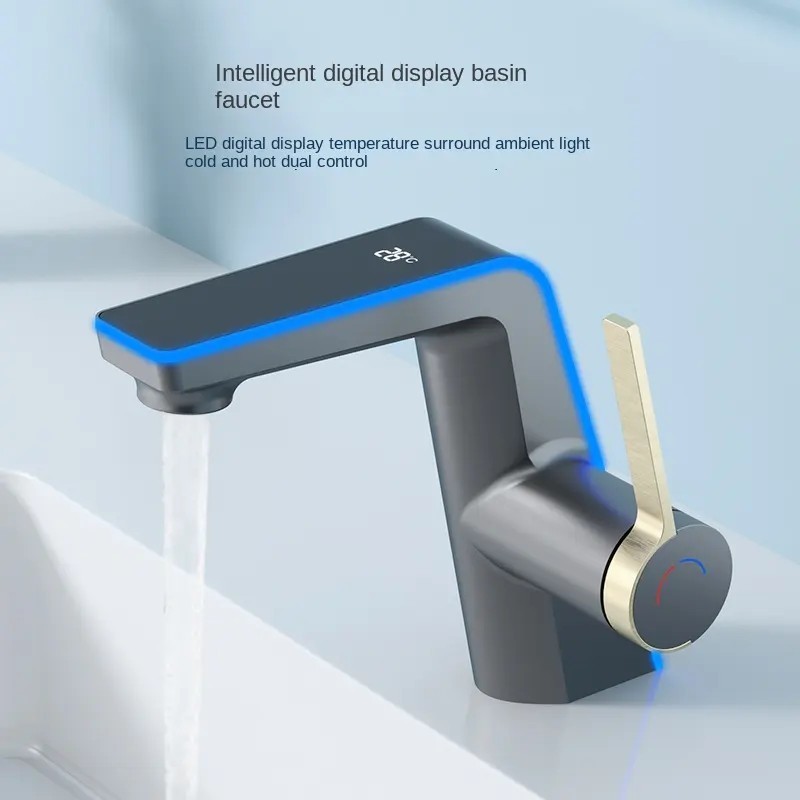 Bathroom Basin Faucet Mixer Tap with Light and Temperature Display