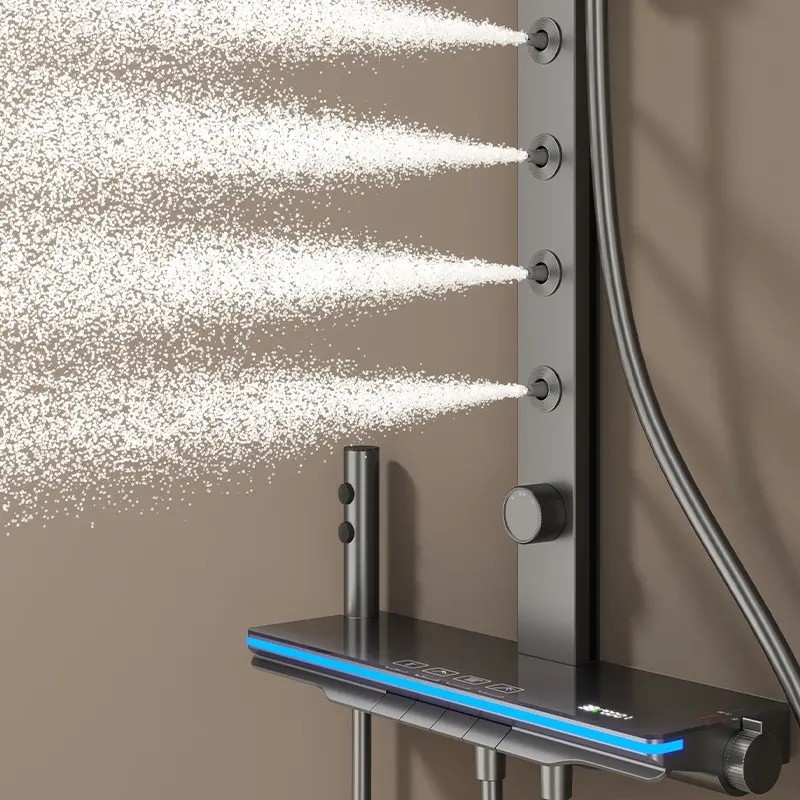 Bathroom Exposed Wall-Mounted Piano Key Shower Set with Thermostatic Faucets