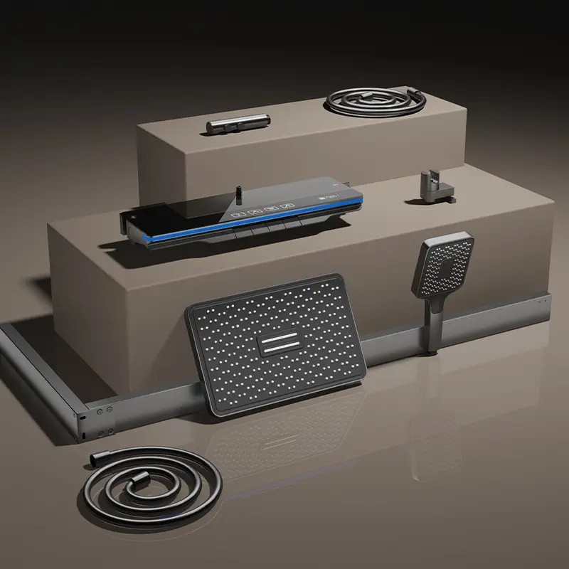 Bathroom Exposed Wall-Mounted Piano Key Shower Set with Thermostatic Faucets