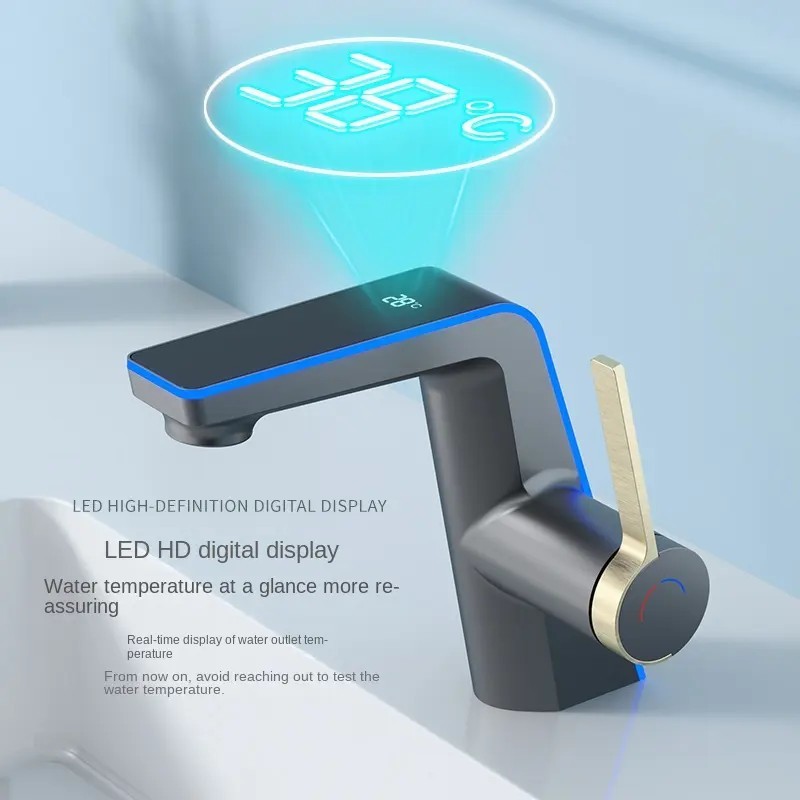 Bathroom Basin Faucet Mixer Tap with Light and Temperature Display