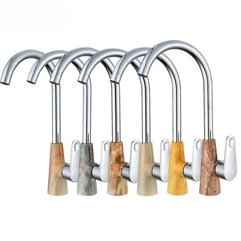 Grifo de cocina de plástico ABS Patrón Esmeralda Grifería mezcladora de pico largo giratorio