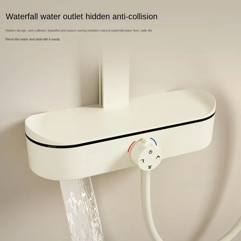 Bathroom Thermostatic Shower Set Faucet With Shelf Sliding Waist Massage Shower System
