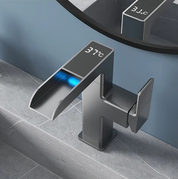 Grifo eléctrico de lavabo Grifería con pantalla de LED y temperatura digital