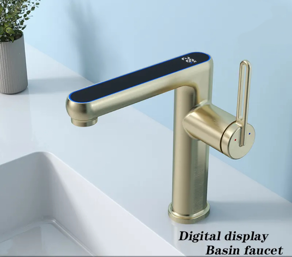 Bathroom Basin Faucet Lavatory Mixer Tap with Light and Temperature Display