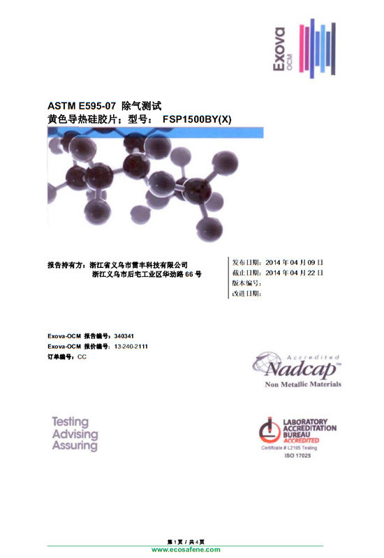 ASTM E595 Degassing Test Report ASTM E595 Degassing Test Report