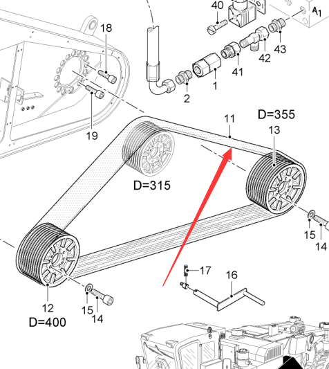 173713 Milling Drum Drive Belt, Pavement Milling Machine Recycling Slipform Parts, Belt, Paver Parts, Milling Machine Parts, Road Roller Parts