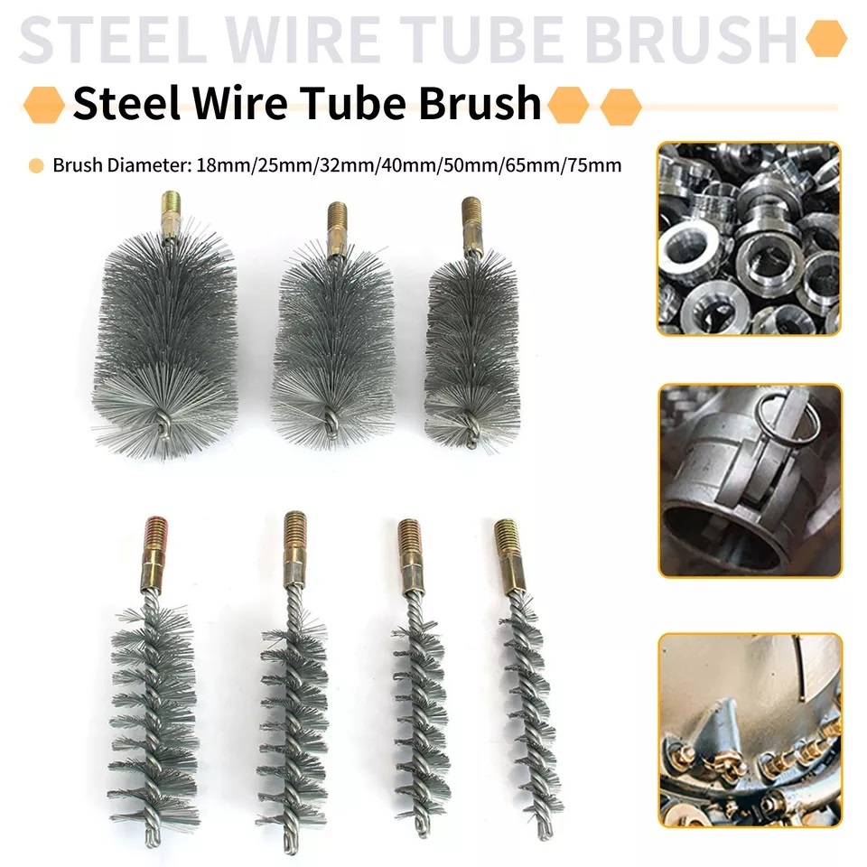 12 Round pipe tube cylinder bores cleaning wire brush set