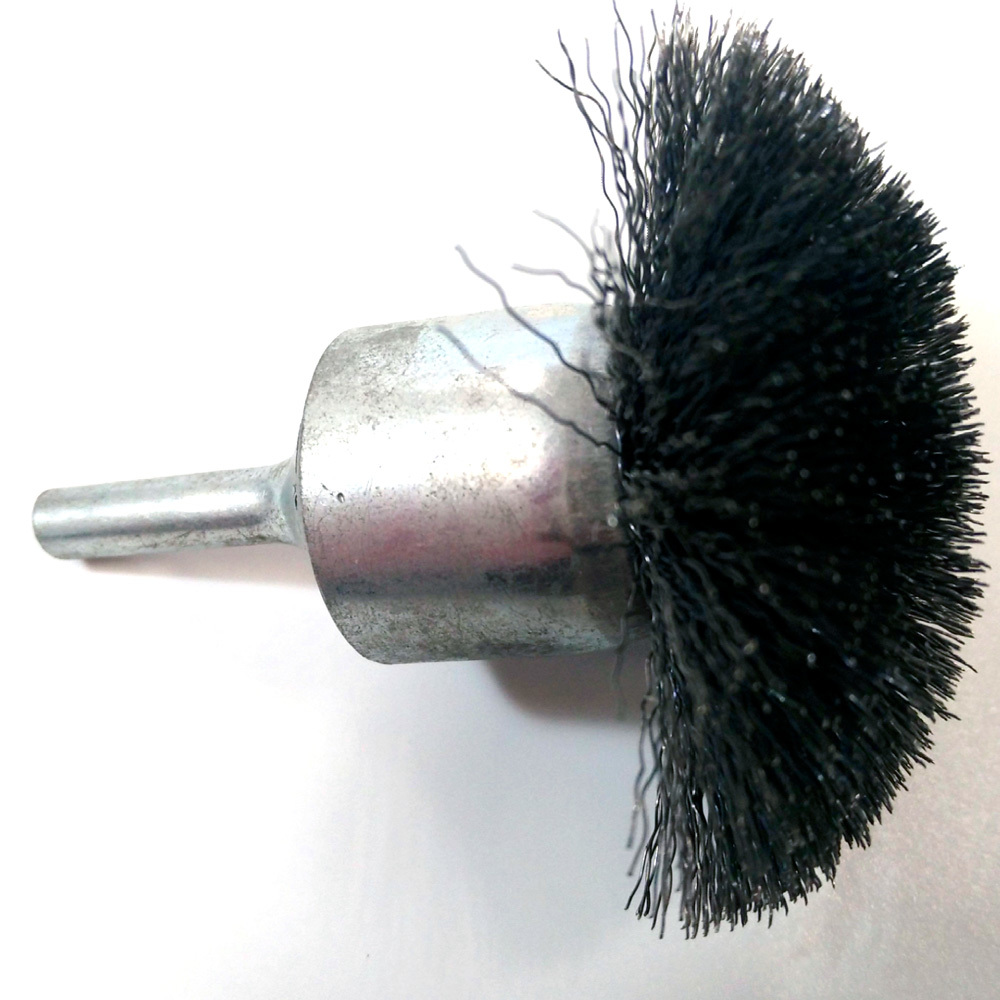 Circular flared crimped stainless steel wire end brush