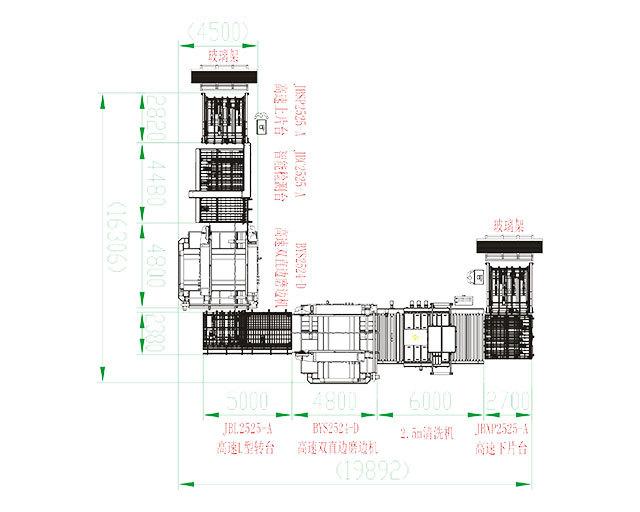 High-speed upper and lower film, high-speed double-sided grinding L-line scheme for 2525 (24 grinding heads)