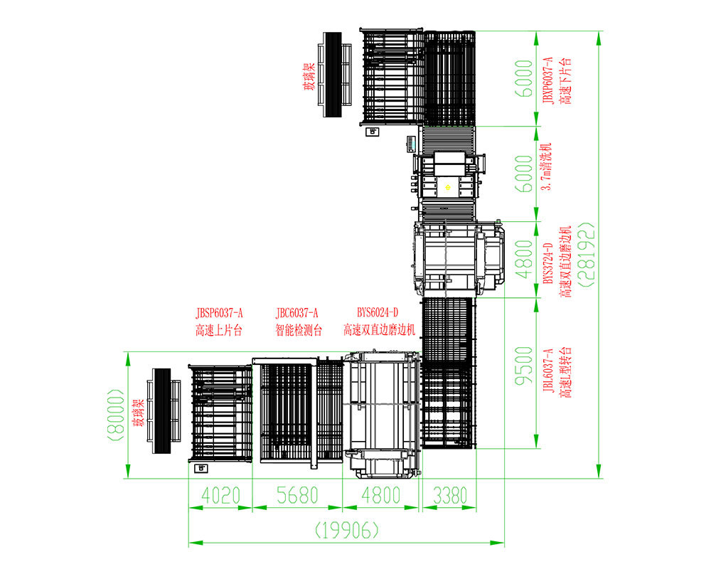 High-speed top and bottom loading, high-speed double-sided grinding L-line scheme for 6037 (24 grinding heads)