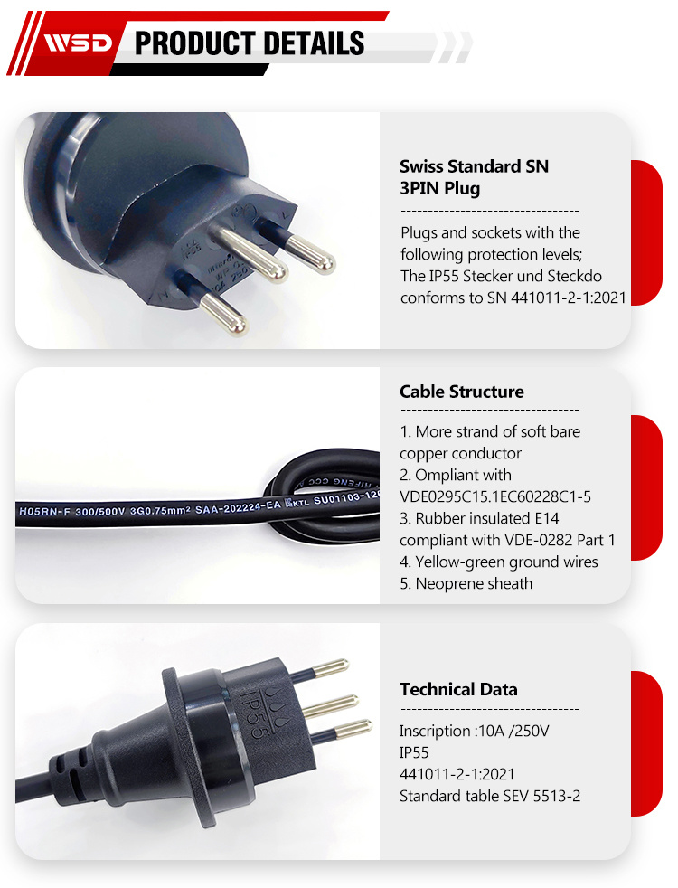 Switzerland 3PIN Plug