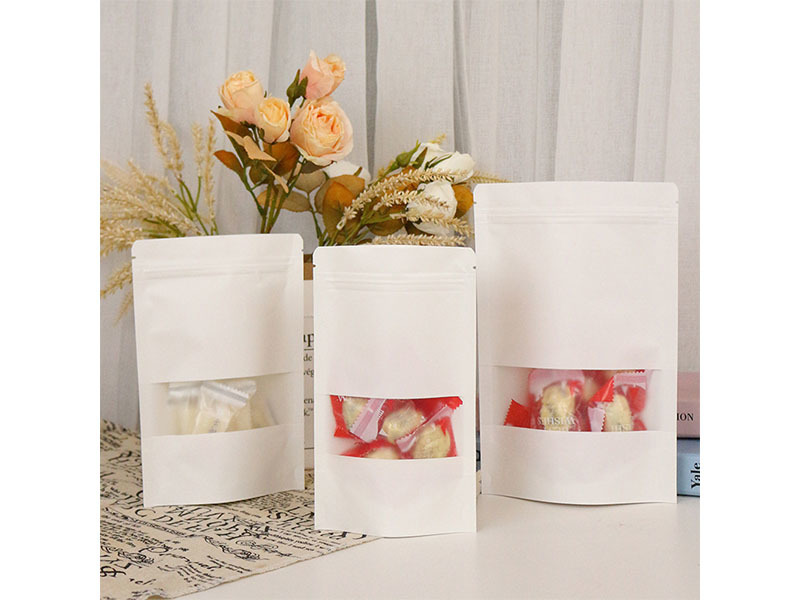 White paper stand up pouch with ziplock