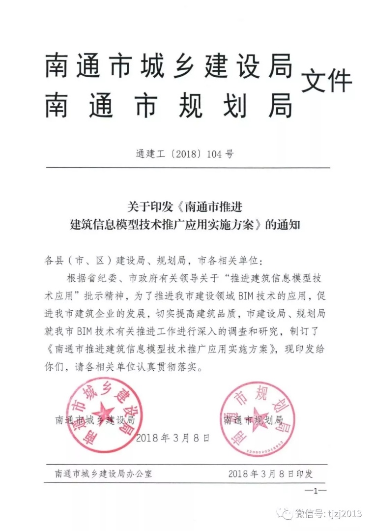 关于印发《南通市推进建筑信息模型技术推广应用实施方案》的通知
