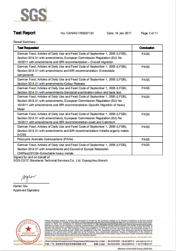 Vacuum flash LFGB test report