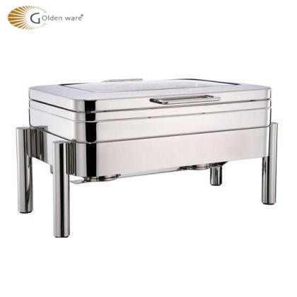  Stainless steel luxury hydraulic chafing dish retangular shape glass lid 9L 
