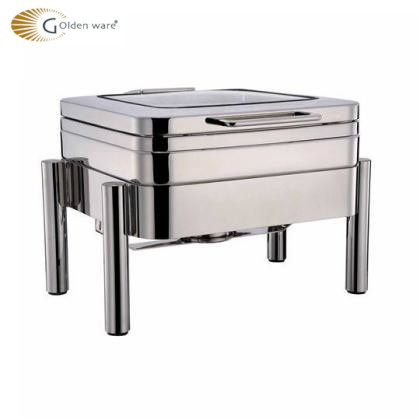  Stainless steel luxury hydraulic chafing dish retangular shape glass lid 6L 