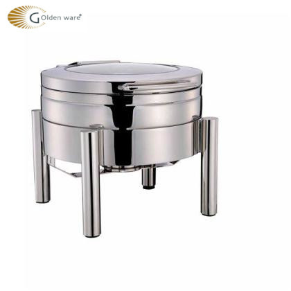 Stainless steel luxury hydraulic chafing dish round shape glass lid 4L 