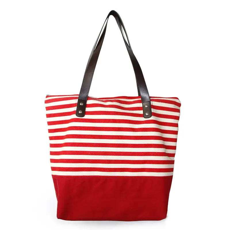 Customized Canvas Tote Bag Stripe Promotional Shopping Bag