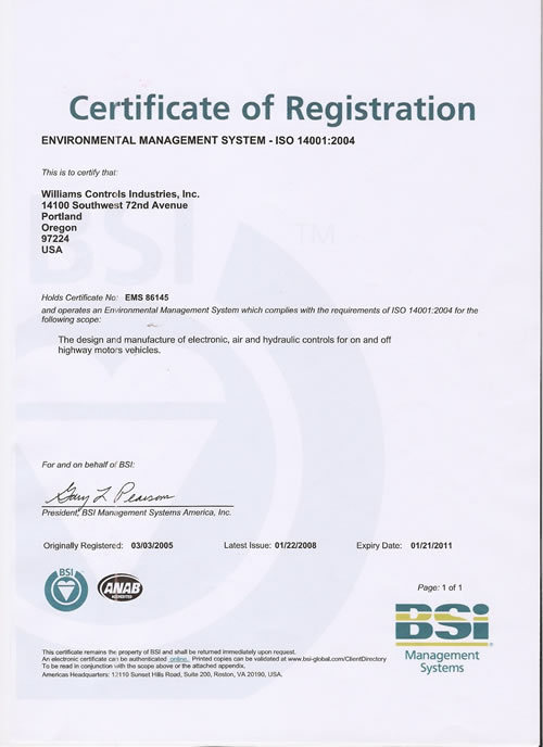 威廉姆斯 ISO 140012004 環(huán)境認(rèn)證 威廉姆斯 ISO 140012004 環(huán)境認(rèn)證