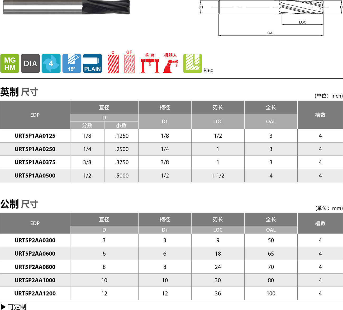 整体合金CFRP用镂铣刀,小螺旋角