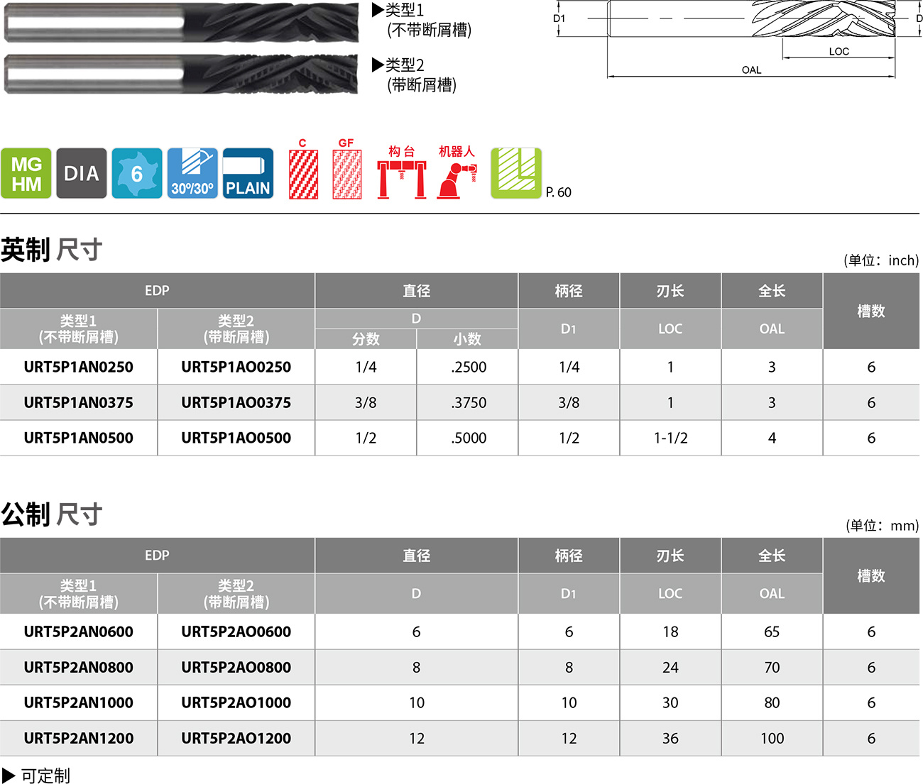 整体合金CFRP用双向螺旋镂铣刀,带/不带断屑槽