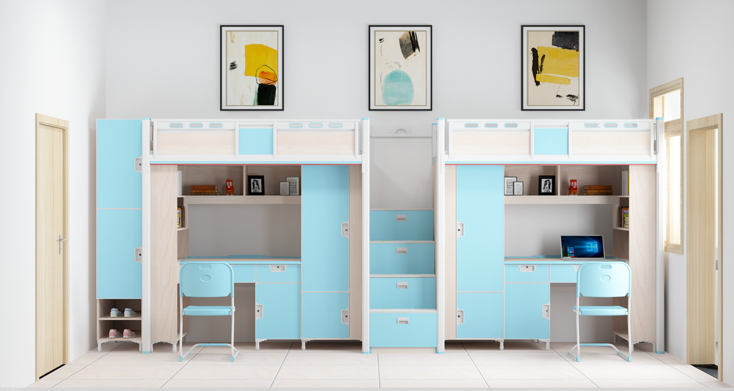 Four-person dorm room with bunk beds