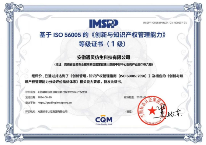 安徽首家！通灵仿生获颁基于ISO56005的《创新与知识产权管理能力》1级证书