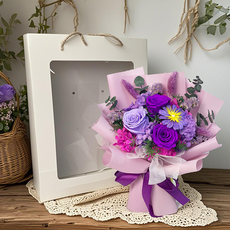 Elegant Purple Preserved Flower Bouquet in Gift Box | Wholesale Roses