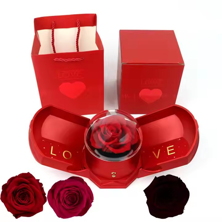 Manufacturers wholesale preserved rose acrylic jewelry box Valentine's Day gift