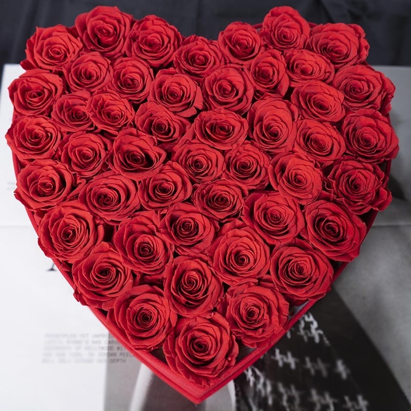 Luxury Heart-Shaped Suede Gift Box with Preserved Red Roses | Real Natural Everlasting Floral Arrangement for Valentine's Day, Anniversary & Romantic Home Decor