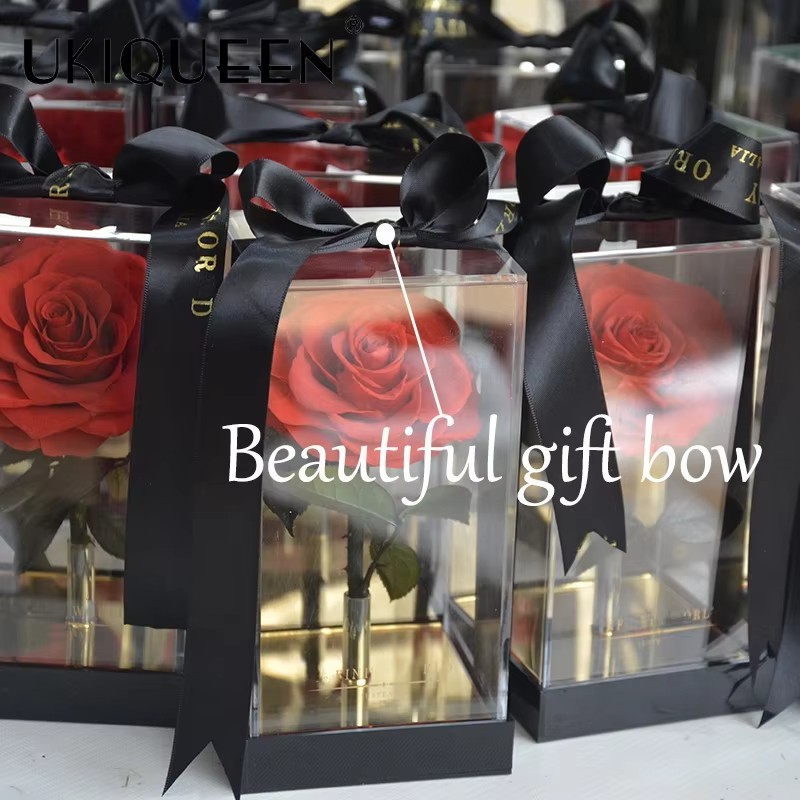 Preserved Rose Mirror Acrylic Gift Box with Ribbon