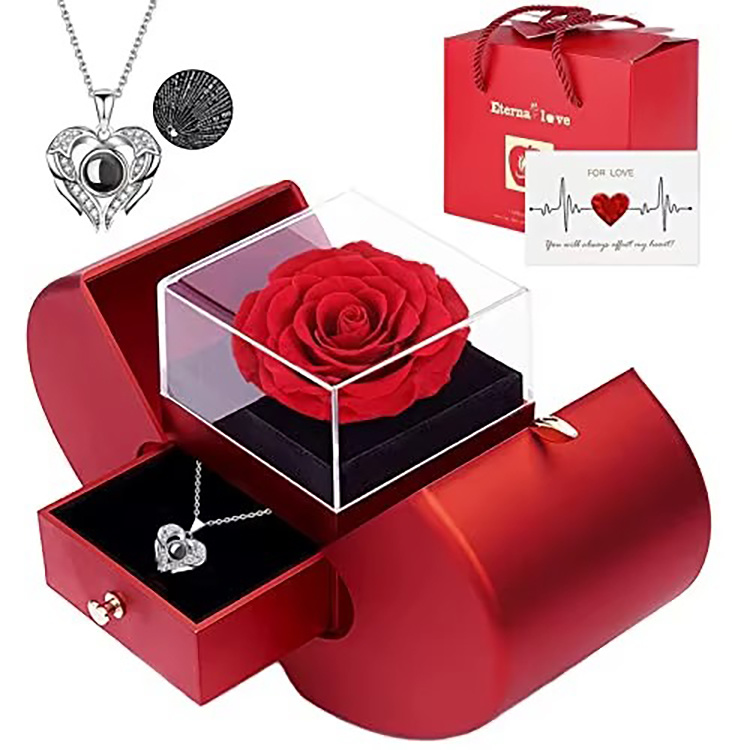 Preserved rose jewelry gift box with hidden drawer