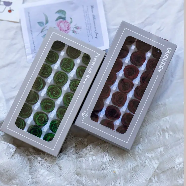 Factory wholesale preserved rose heads 2-3cm in black gift box packaging, 21pcs A grade roses